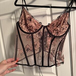 Victoria's Secret Black and Pink Lace Chemise